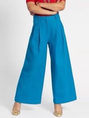 Frances Valentine The Bossy Wool Wide Leg Pants in Turquoise SZ 4 EUC